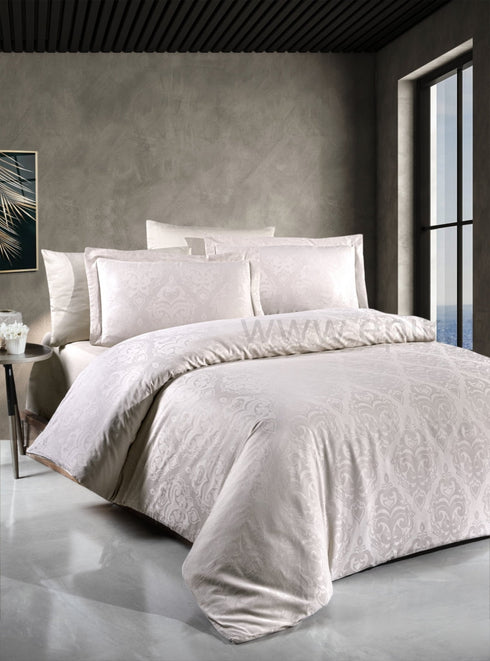 Exclusive žakardinio satino "Jacquard Collection" patalynės komplektas "Sofya Champagne", smėlinės spalvos